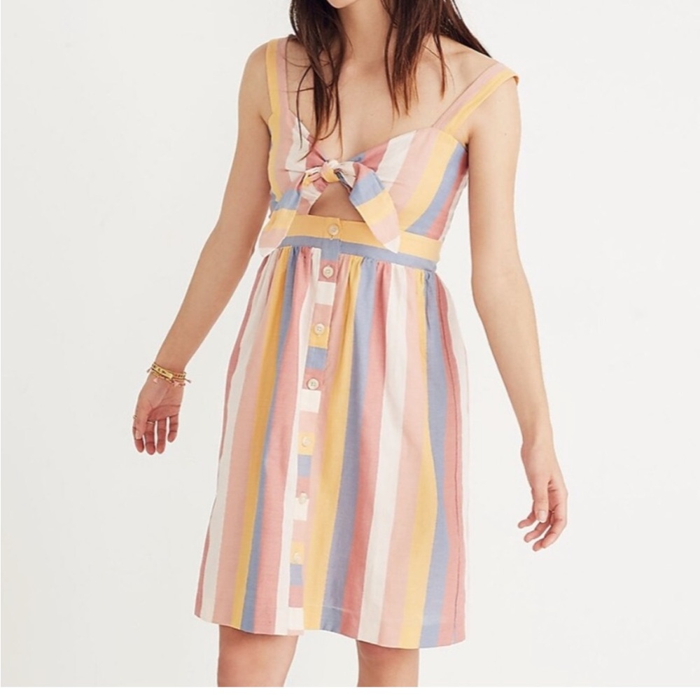 Madewell Tie Front Cutout Dress: Sherbet Stripe